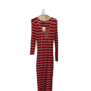 Plus Size Striped Lace-Up Sweater Dress,